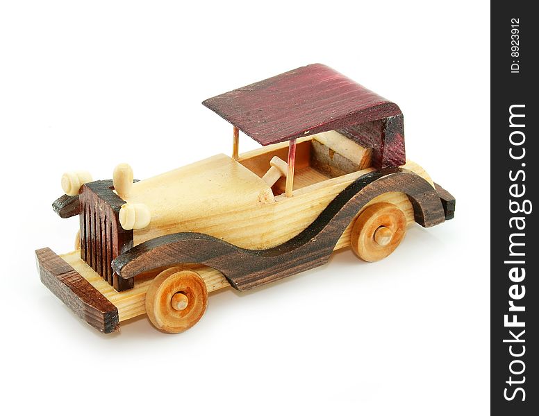 Retro car wooden model isolated on a white background