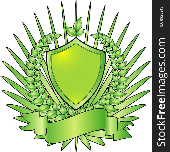 Shield and leafs. Vector illustration