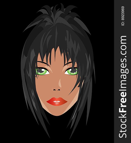 Black haired woman. Vector illustration. Black haired woman. Vector illustration