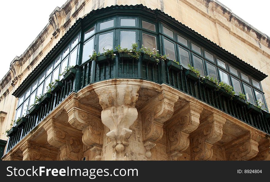 Maltese Green traditional Balcony in Valletta, Malta. Maltese Green traditional Balcony in Valletta, Malta