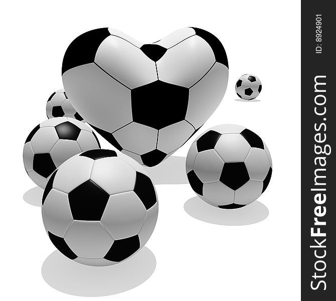 3D rendered soccer balls isolated on white