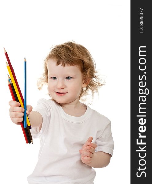 Cute child with pencils