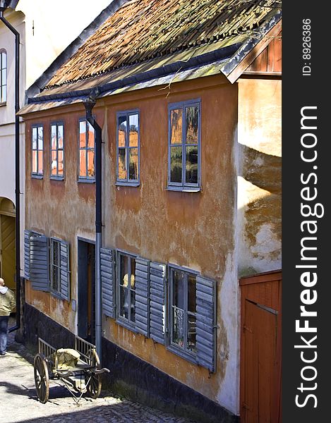 A photo of old historical streets in Skansen. A photo of old historical streets in Skansen