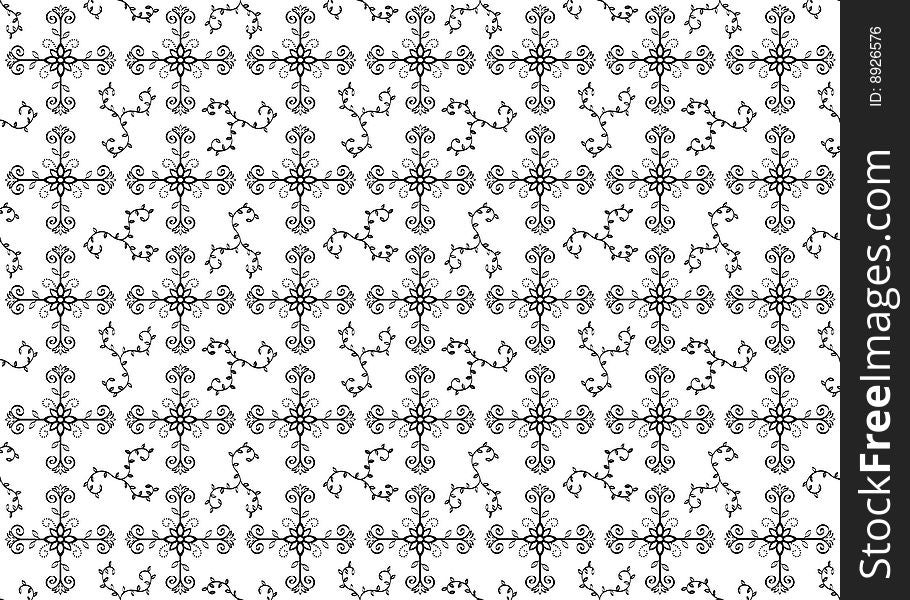 Repetative black flower pattern surrounded by vines. Change the colour its a vector.