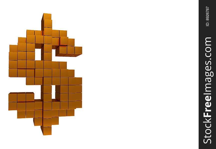 Abstract 3d illustration of dollar sign built from blocks, background