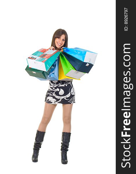Happy Young Woman With Shopping Bags