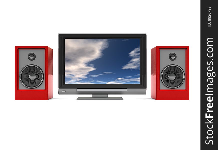 3d illustration of audio video system over white background