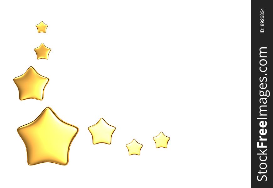 3d illustration of white background with golden stars. 3d illustration of white background with golden stars