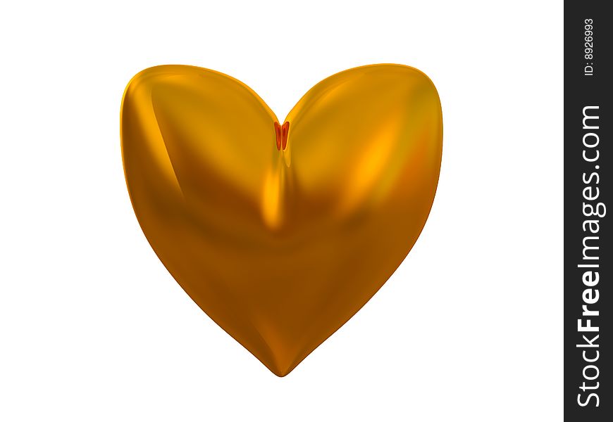 Abstract 3d illustration of golden heart shape isolated over white