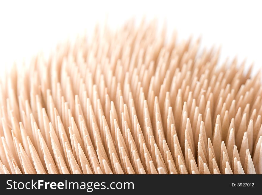Batch of toothpicks isolated on white background.
