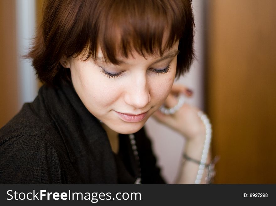 Beautiful girl with wite beads. Beautiful girl with wite beads