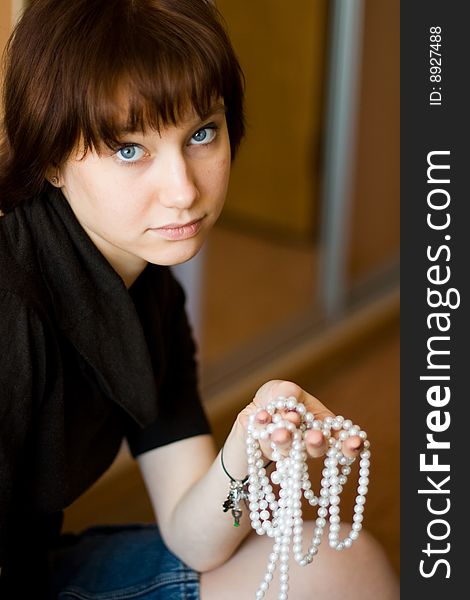 Beautiful girl with wite beads. Beautiful girl with wite beads