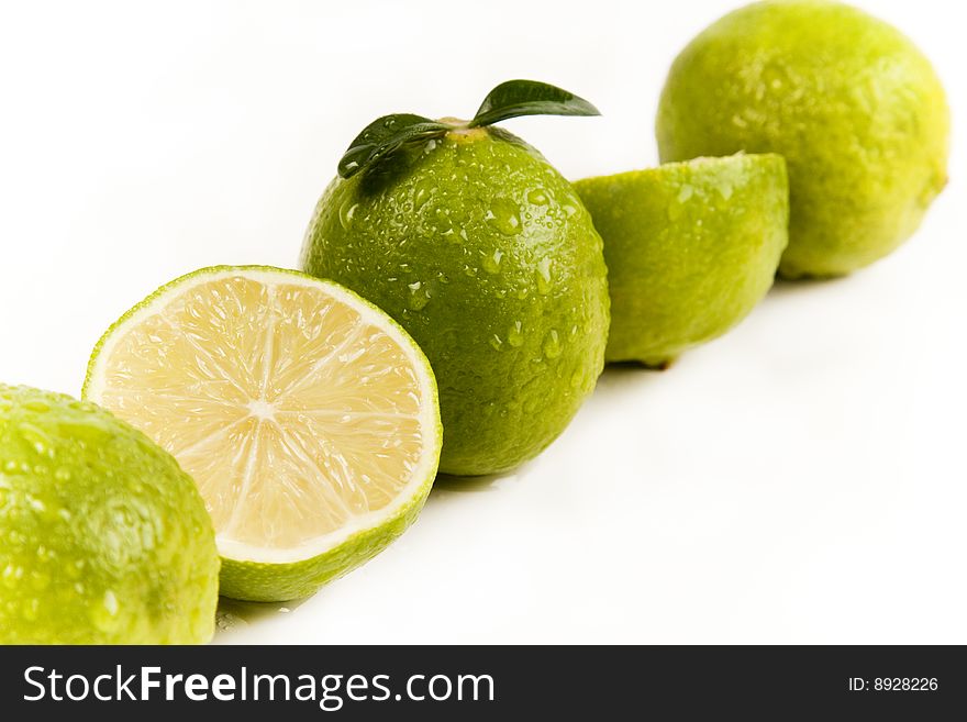 Fresh green lemons full of vitamins