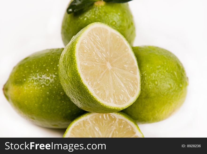 Fresh green lemons full of vitamins