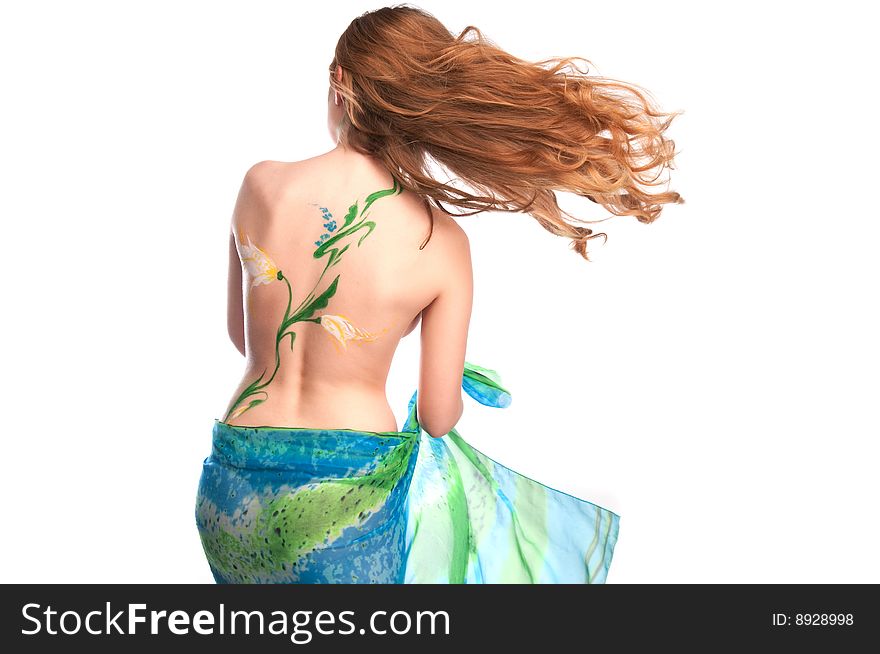 Sexy girl with bodyart on her back