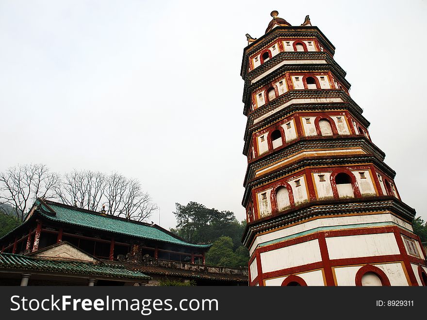 Old Buddhism Tower tilting to sky