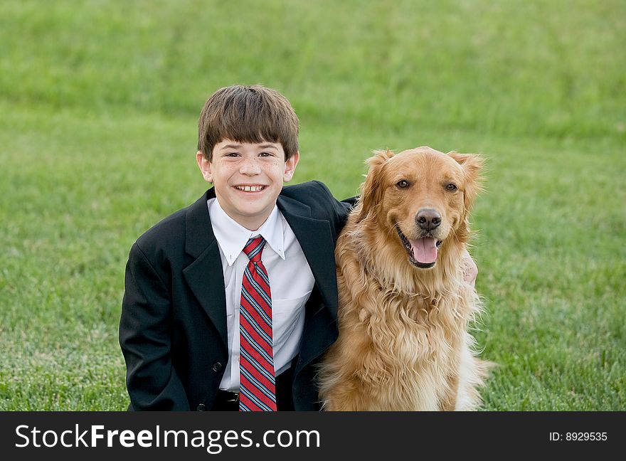 Boy Dressed Up with Dog. Boy Dressed Up with Dog