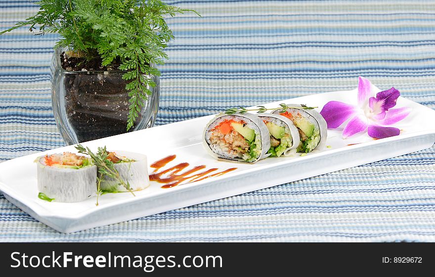 Chef's special sushi roll made with sliced cucumber