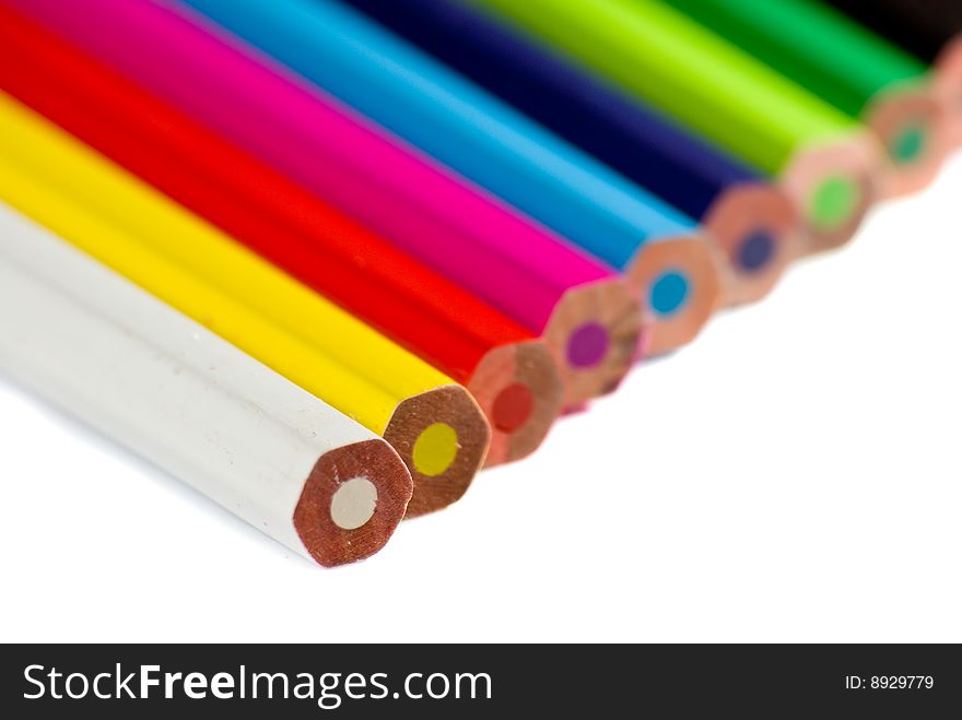 Many colorful pencils on white. Many colorful pencils on white