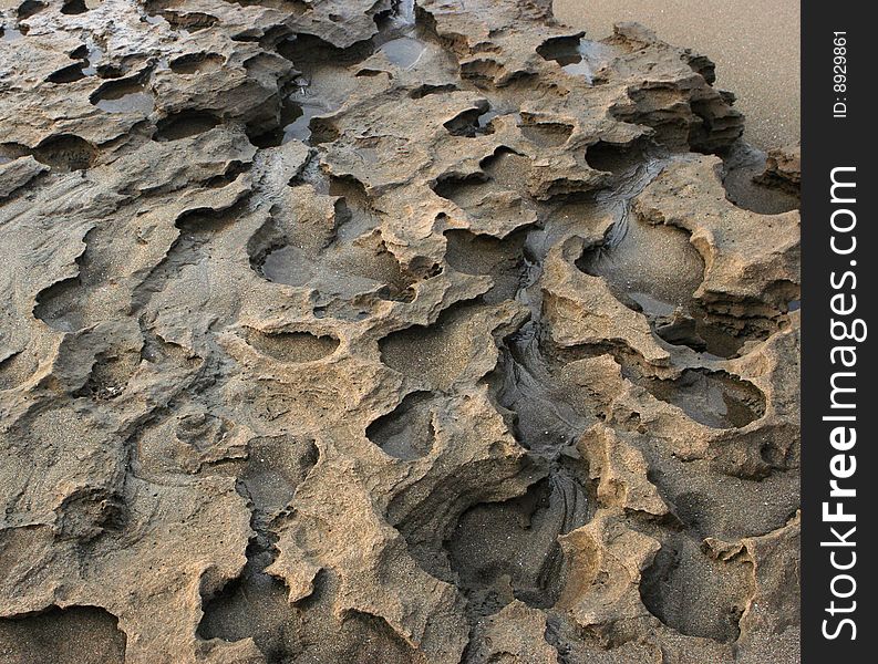 Sharp stones of Atlantic coast, Morocco, Africa.