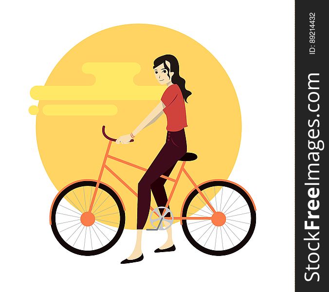 Active young man riding on bicycle. Design element. Flat illustration