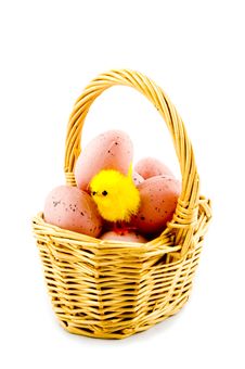 Small Basket With Eggs And A Eastern Chicken Royalty Free Stock Photo Small Basket With Eggs And A Eastern Chicken Royalty Free Stock Photo