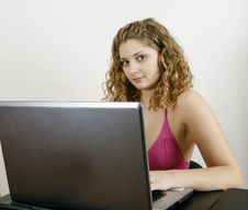 Girl Working On Laptop Royalty Free Stock Photography Girl Working On Laptop Royalty Free Stock Photography