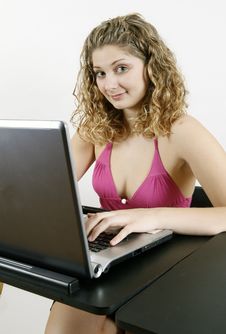Girl Working On Laptop Royalty Free Stock Photo Girl Working On Laptop Royalty Free Stock Photo
