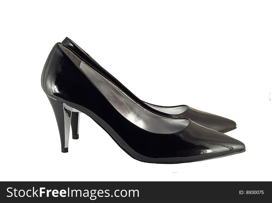 The black female shoes made of a leather. Are intended for everyday carrying.