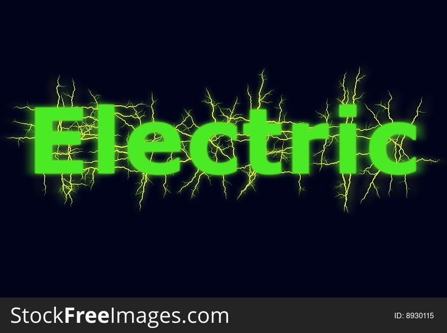 Electric lightning over green text and dark background