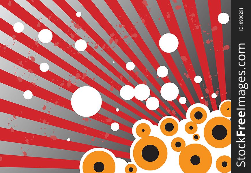 retro style orange  white bubbles and rays background. retro style orange  white bubbles and rays background