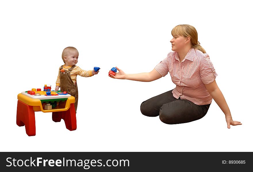 Mother with baby, playing, isolated