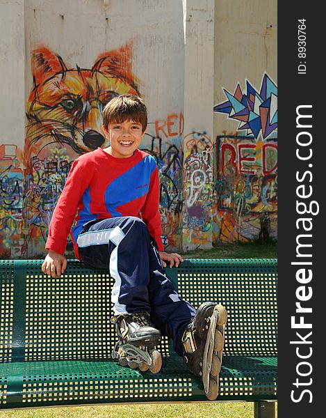 Boy skating on the rollerblades.Israel.