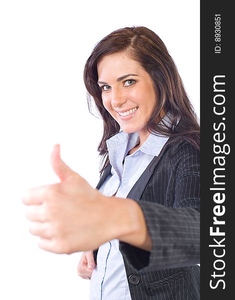 Business woman thumbs up isolated on white. Business woman thumbs up isolated on white