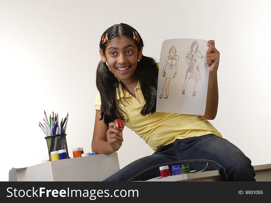 Girl Showing Fashion Sketch