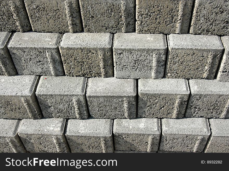 Detail of stored concrete paving blocks. Detail of stored concrete paving blocks