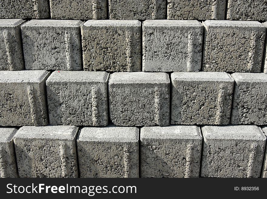 Detail of stored concrete paving blocks. Detail of stored concrete paving blocks