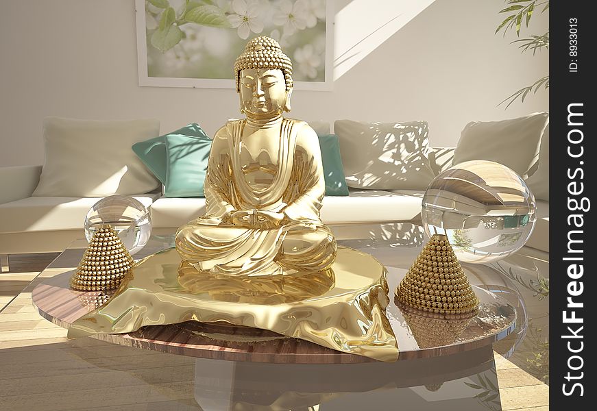 There is a gold statue of Buddha