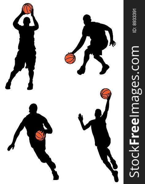 Black basketball players silhouette with color ball