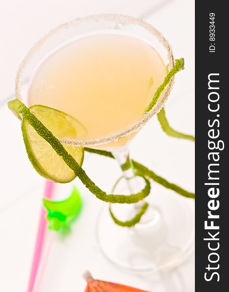 Drink series: fresh lime cocktail with sugar ring