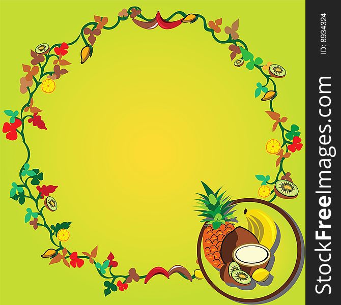 Vector illustration of a tropical fruit wreath