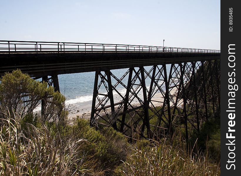 Seaside Train bridge next to old highway 1 in California