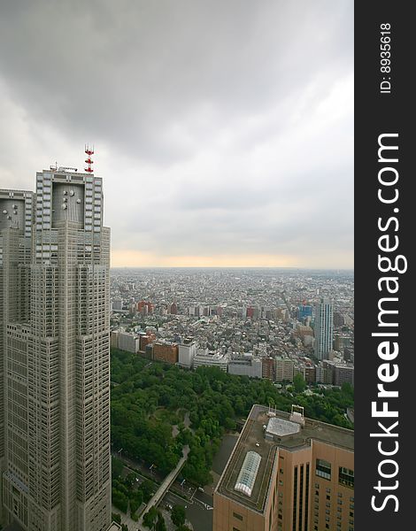 Tokyo City downtown aerial view