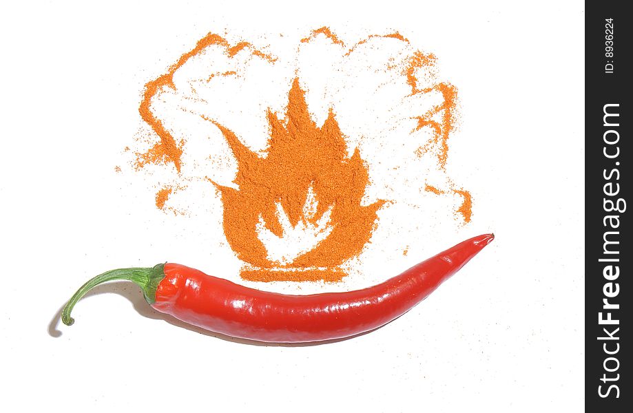 Hot chilli pepper with flammable sign. Hot chilli pepper with flammable sign