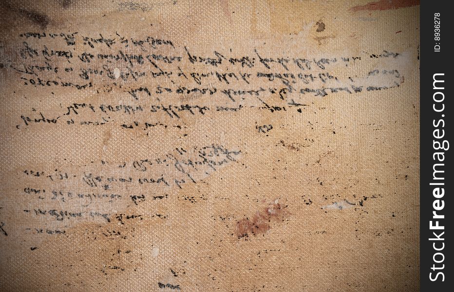 Fragment Of Canvas With Illegible Handwriting