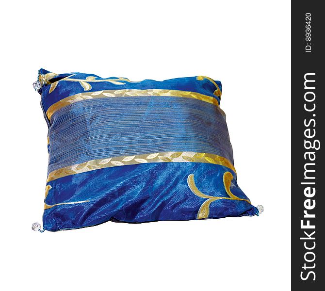 Blue straps pillow isolated included clipping path. Blue straps pillow isolated included clipping path