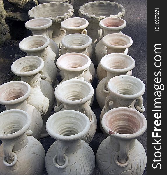 Three-row ordinated of vases. Three-row ordinated of vases