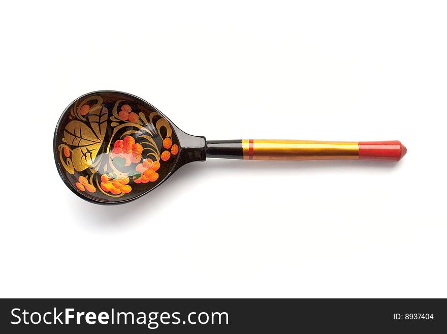 Russian wooden spoon on the white background