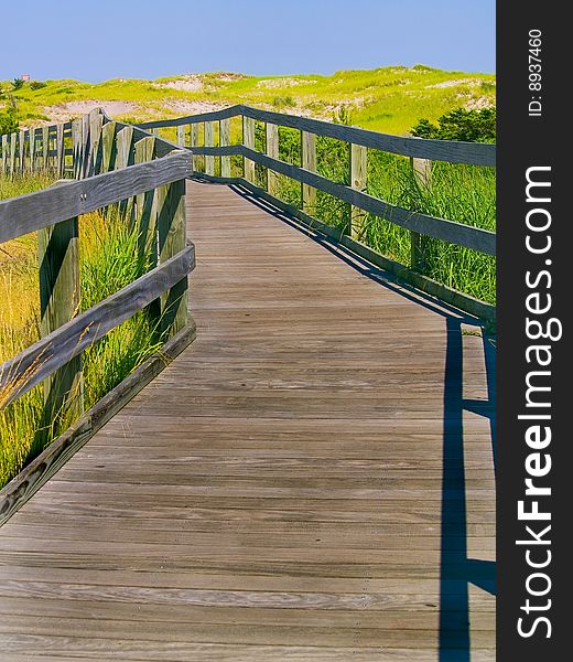 A old boardwalk running along the coastline of the eastern seaboard, USA