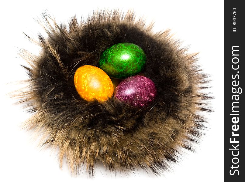 Easter eggs in a fur nest